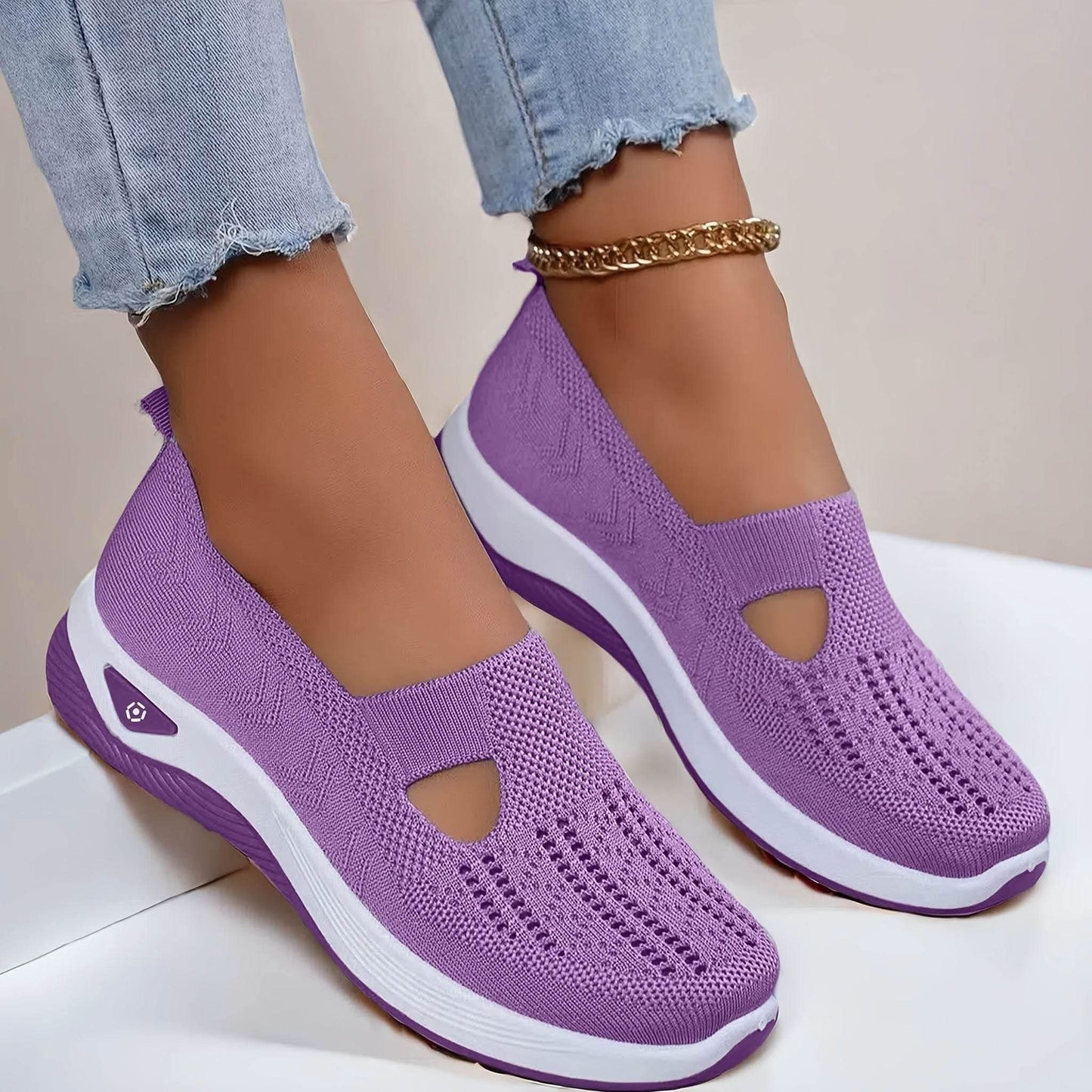 Trendy Women's Breathable Knit Sneakers - Divine Beauty