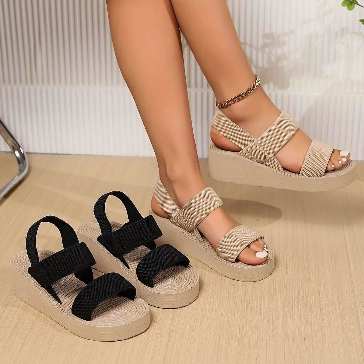Women's Summer Sandals Elastic Strap Slip On Shoes - Divine Beauty