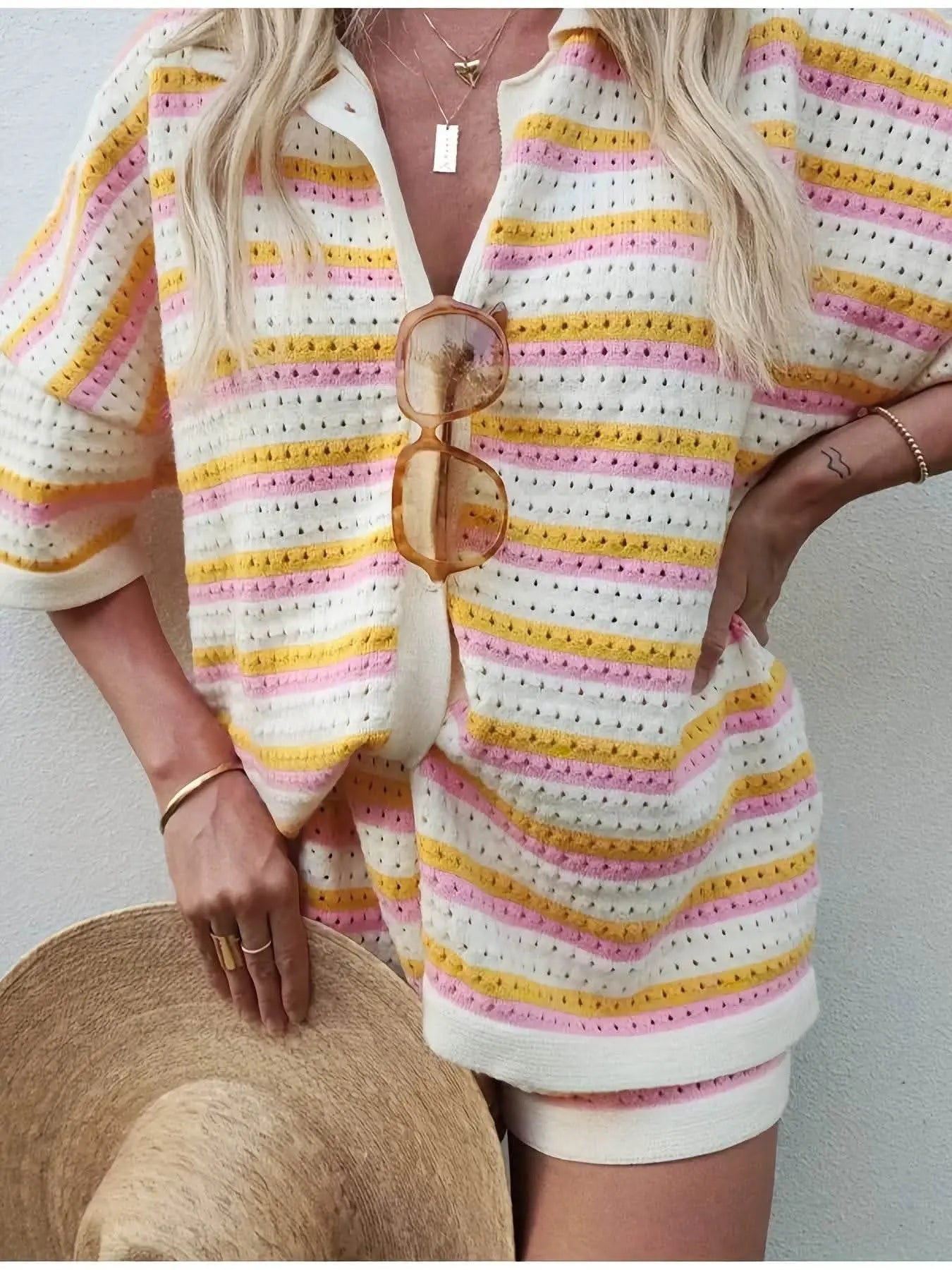 Amalfi Set – Striped Button-Up Lounge Co-Ord - Divine Beauty