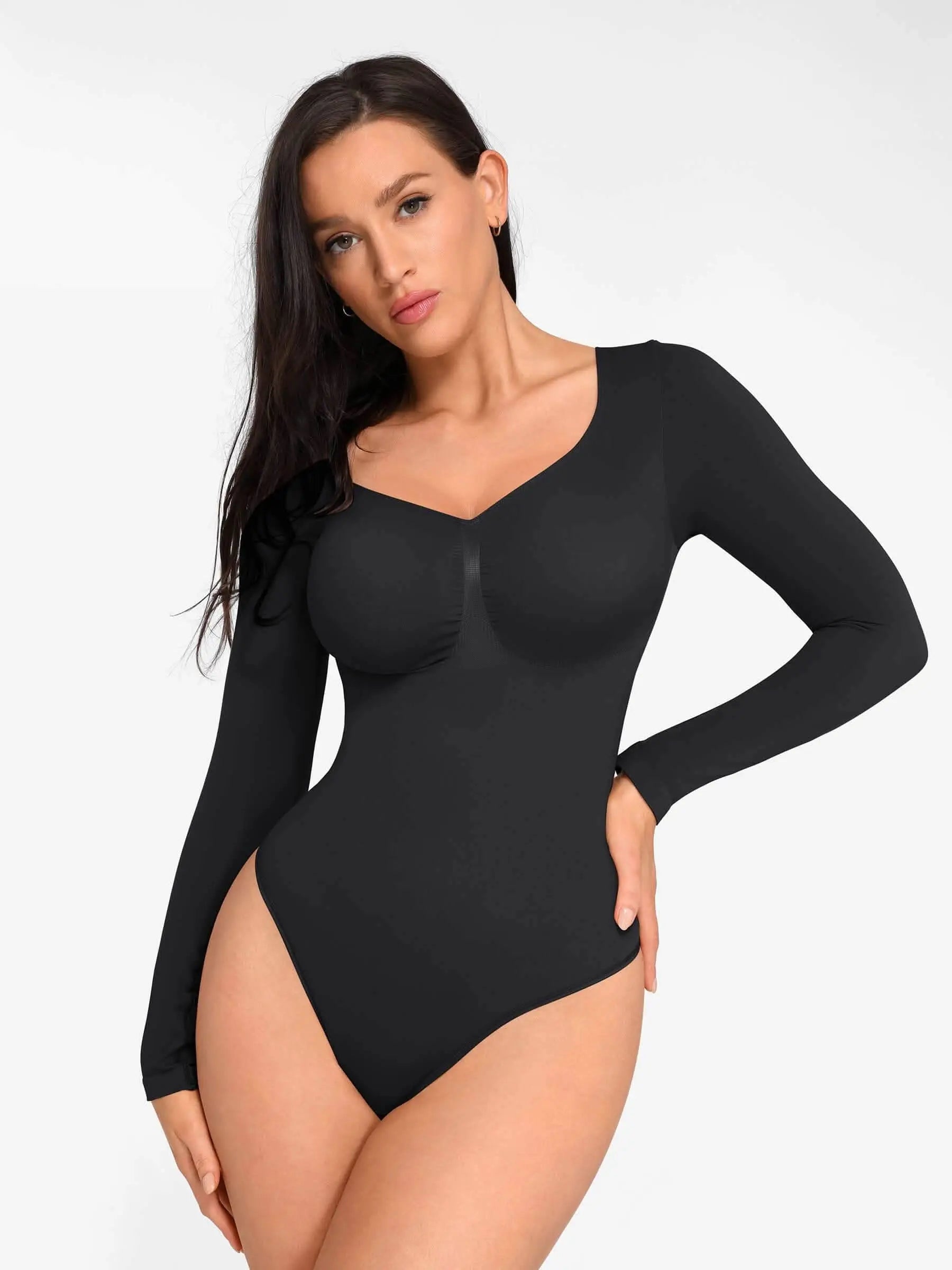 Seamless Long Sleeve Tummy Control Thong Bodysuit - Divine Beauty