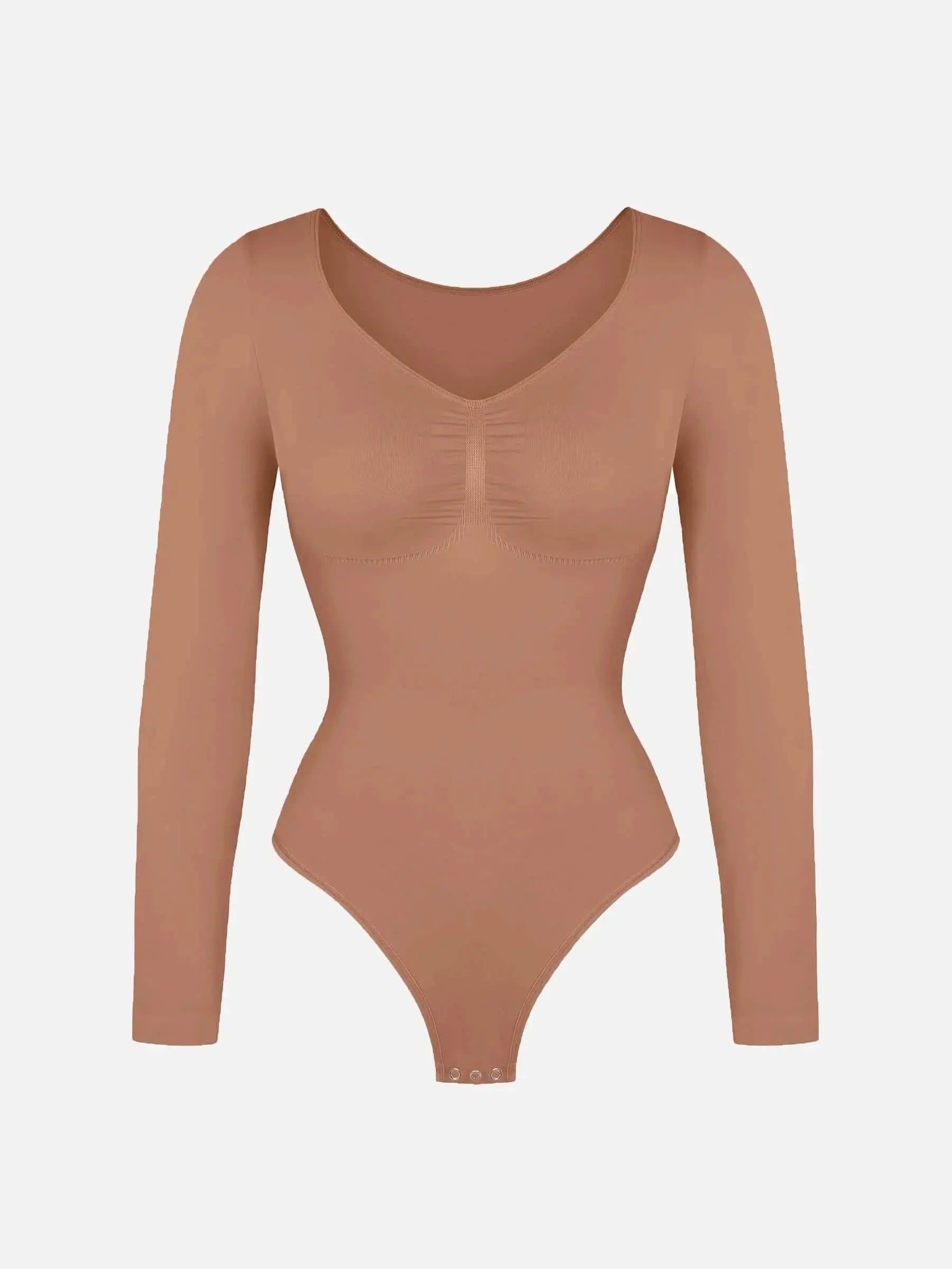Seamless Long Sleeve Tummy Control Thong Bodysuit - Divine Beauty