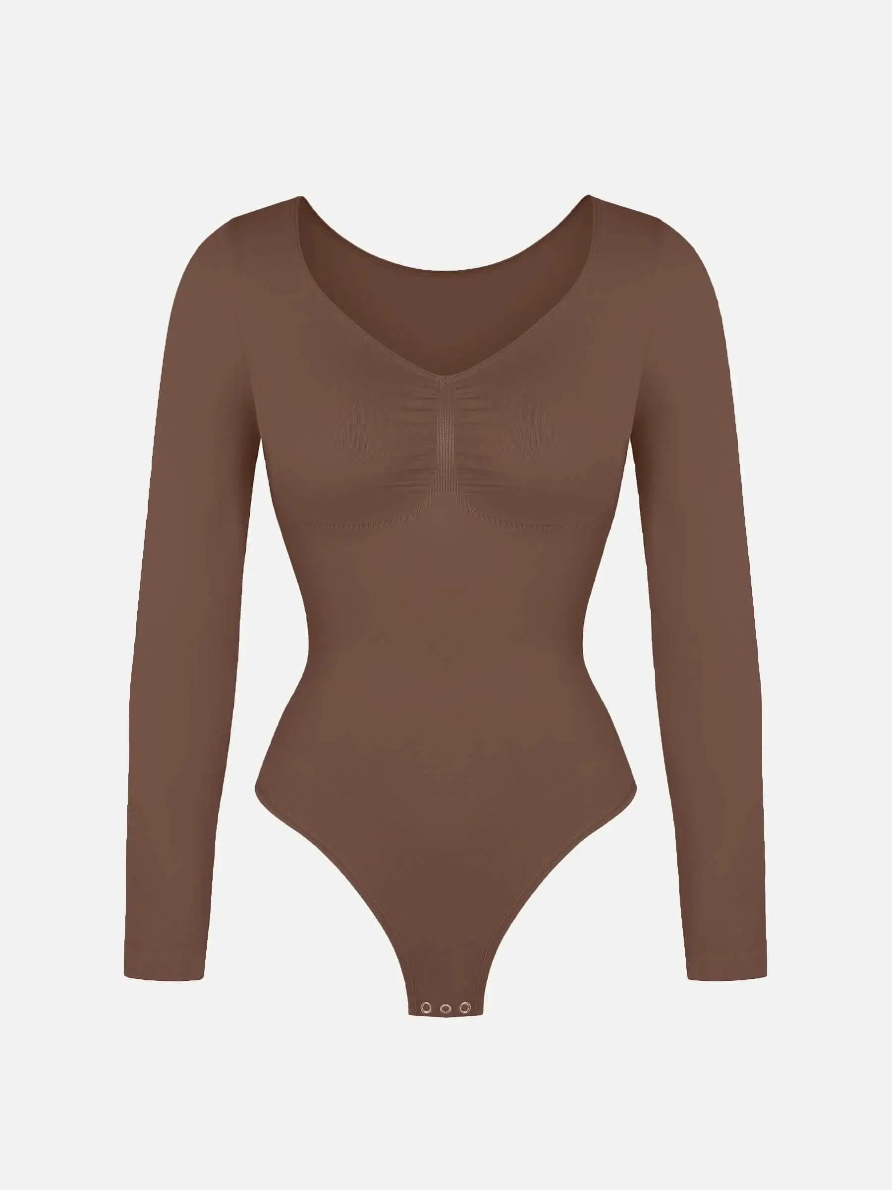 Seamless Long Sleeve Tummy Control Thong Bodysuit - Divine Beauty