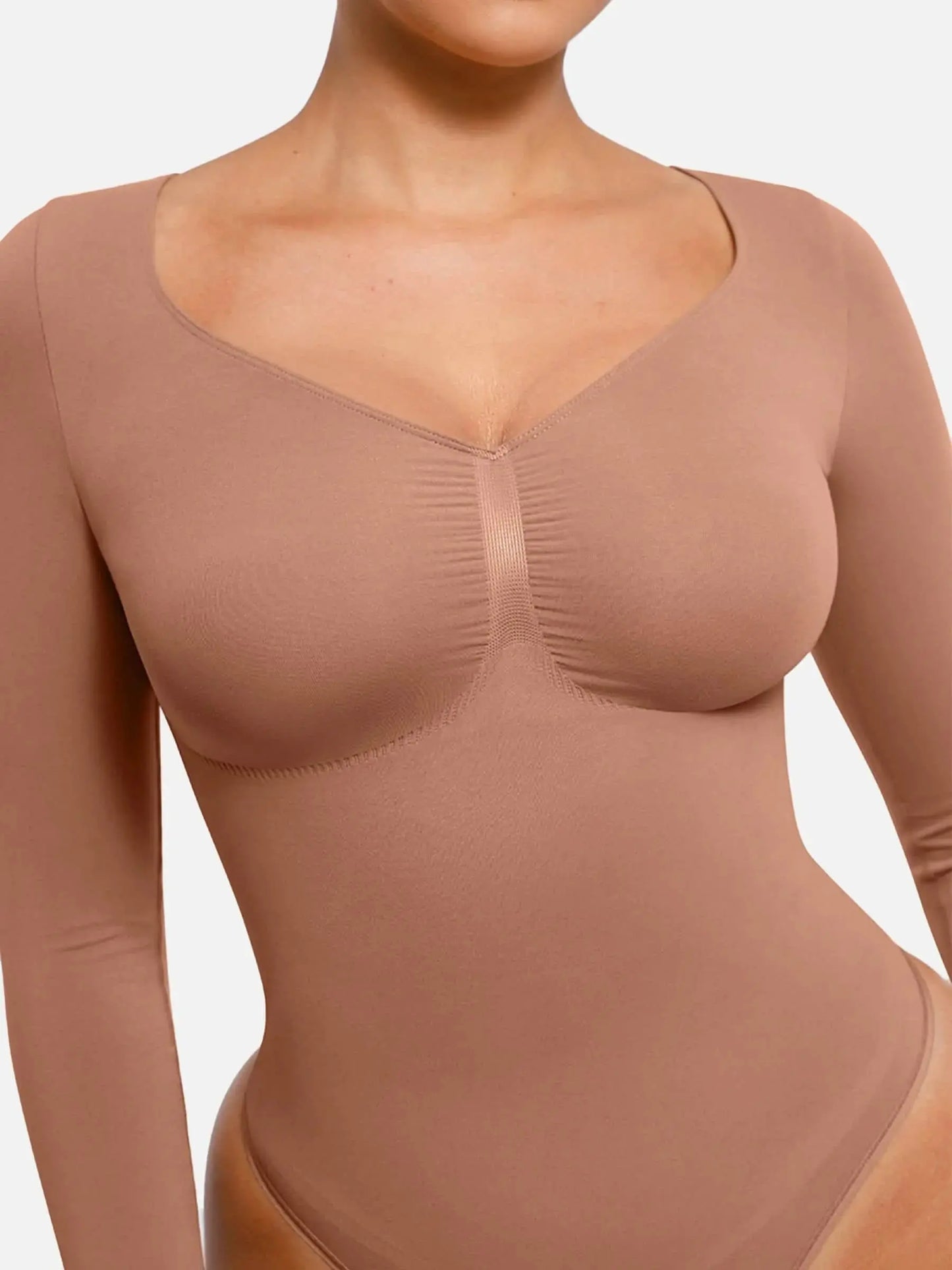 Seamless Long Sleeve Tummy Control Thong Bodysuit - Divine Beauty