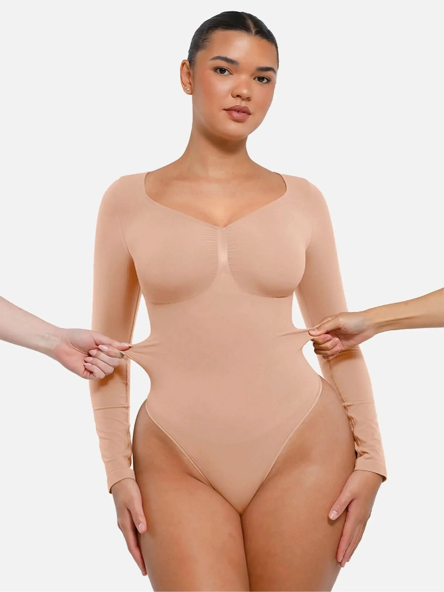 Seamless Long Sleeve Tummy Control Thong Bodysuit - Divine Beauty
