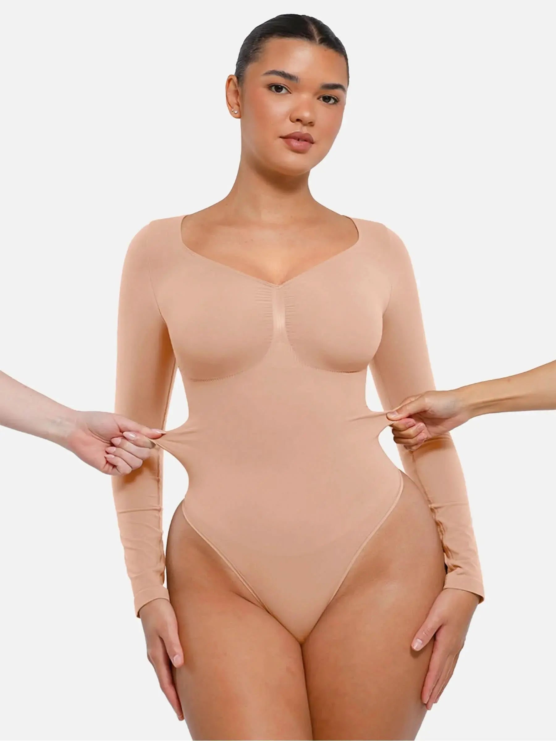 Seamless Long Sleeve Tummy Control Thong Bodysuit - Divine Beauty