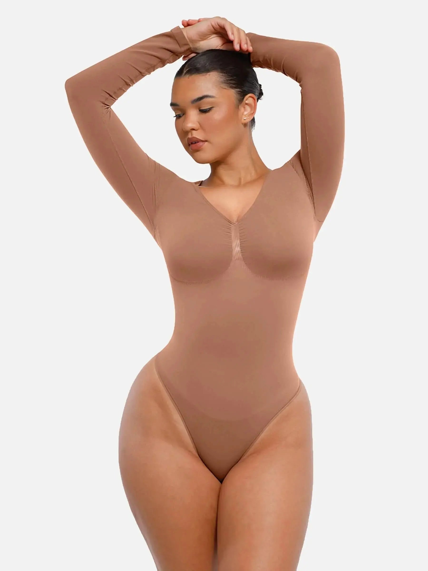 Seamless Long Sleeve Tummy Control Thong Bodysuit - Divine Beauty