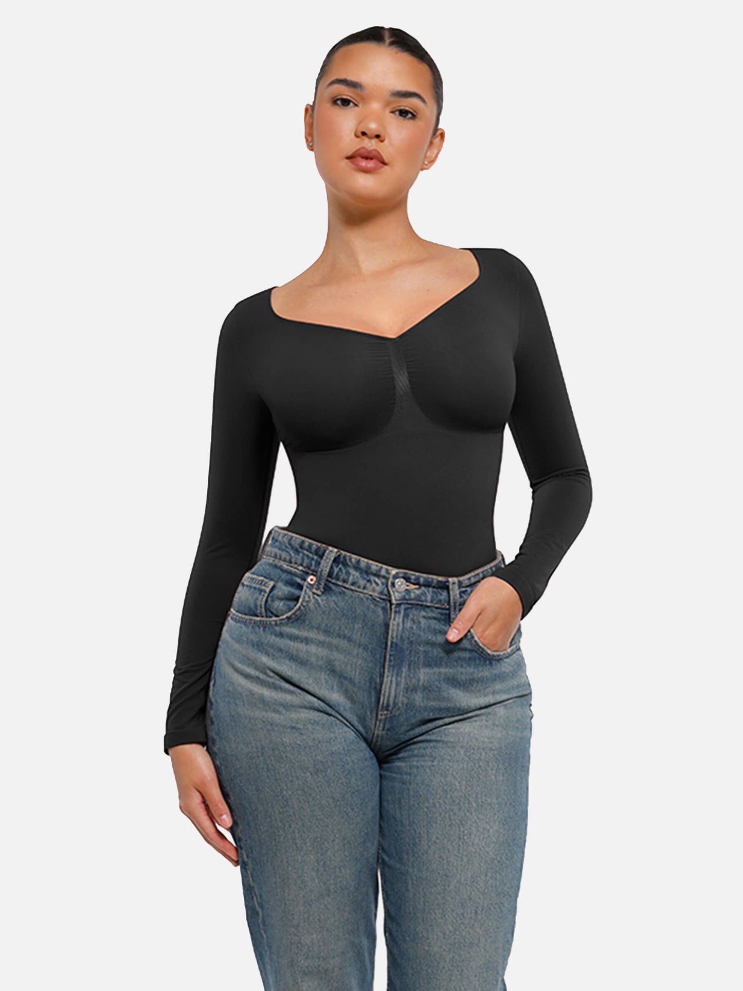 Seamless Long Sleeve Tummy Control Thong Bodysuit