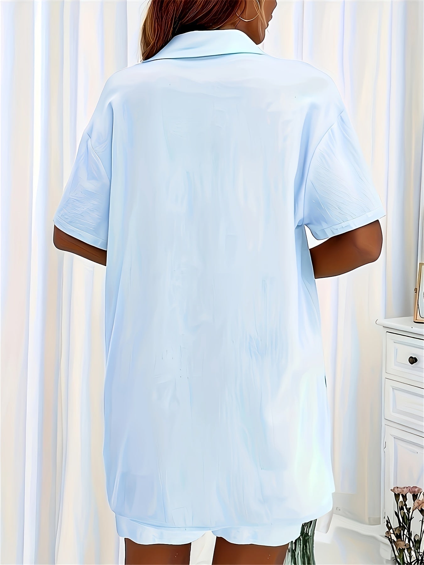 Mira – Set van casual overhemd met knoopjes en korte broek met trekkoord