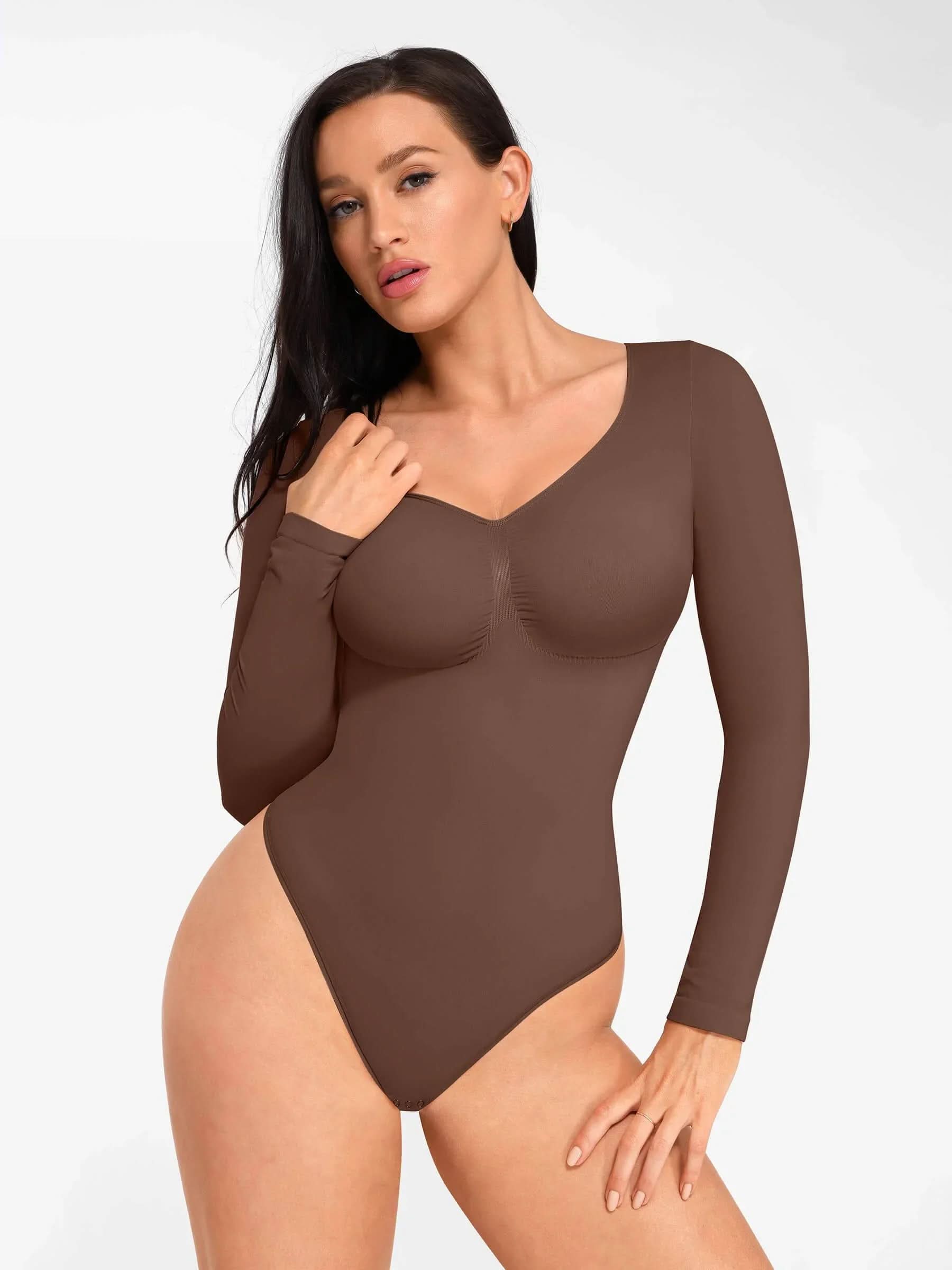 Seamless Long Sleeve Tummy Control Thong Bodysuit - Divine Beauty