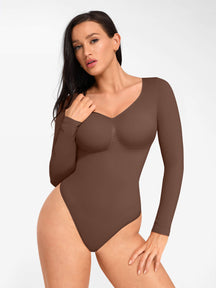 Seamless Long Sleeve Tummy Control Thong Bodysuit