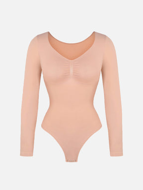 Seamless Long Sleeve Tummy Control Thong Bodysuit