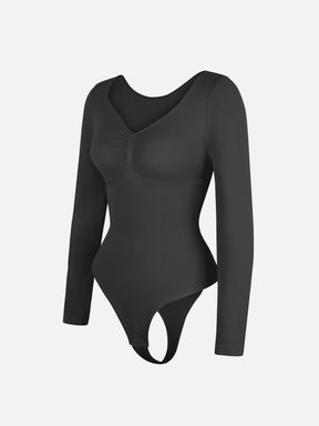Seamless Long Sleeve Tummy Control Thong Bodysuit