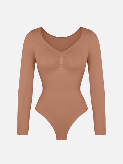 Seamless Long Sleeve Tummy Control Thong Bodysuit