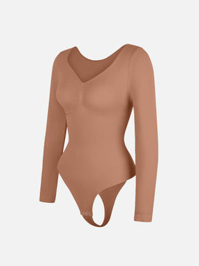 Seamless Long Sleeve Tummy Control Thong Bodysuit