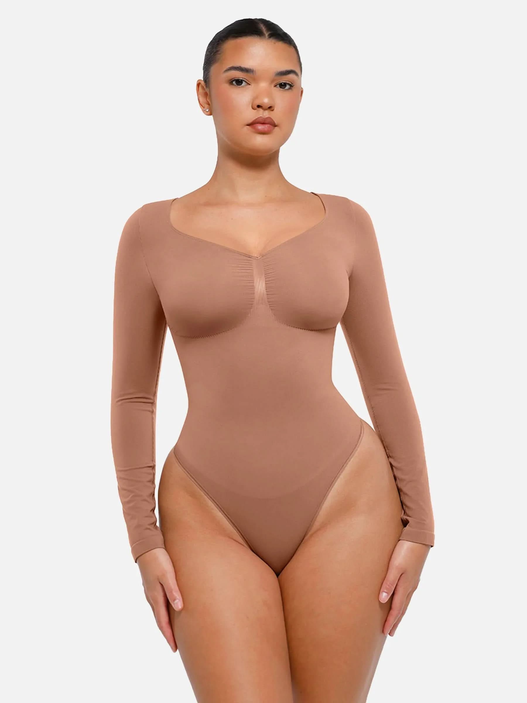 Seamless Long Sleeve Tummy Control Thong Bodysuit - Divine Beauty
