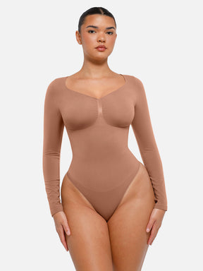 Seamless Long Sleeve Tummy Control Thong Bodysuit