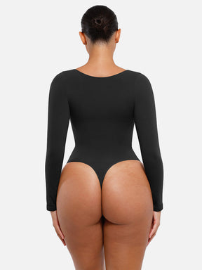 Seamless Long Sleeve Tummy Control Thong Bodysuit