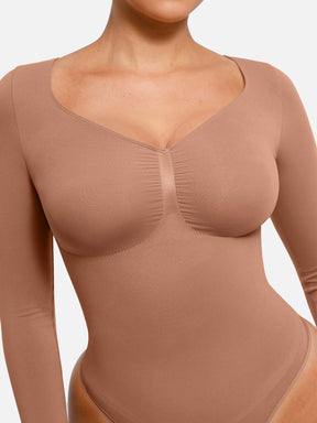 Seamless Long Sleeve Tummy Control Thong Bodysuit