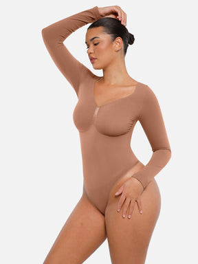 Seamless Long Sleeve Tummy Control Thong Bodysuit