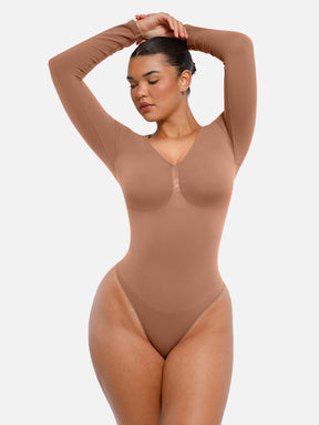 Seamless Long Sleeve Tummy Control Thong Bodysuit