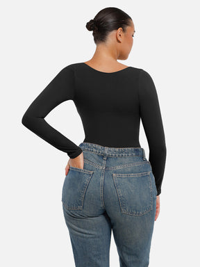 Seamless Long Sleeve Tummy Control Thong Bodysuit